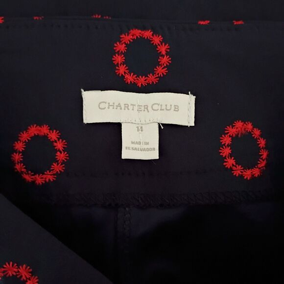 Charter Club women's navy skort 5" Inseam red embroidered circle pattern 14 - Picture 9 of 9